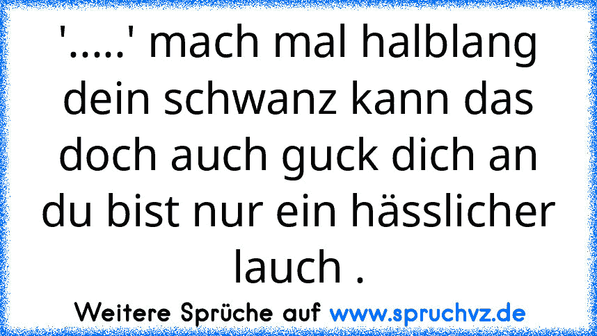 '.....' mach mal halblang dein schwanz kann das doch auch guck dich an du bist nur ein hässlicher lauch .