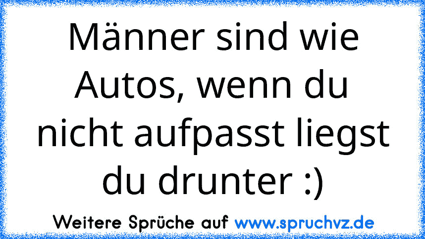 Männer sind wie Autos, wenn du nicht aufpasst liegst du drunter :)