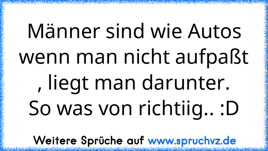 Männer sind wie Autos wenn man nicht aufpaßt , liegt man darunter.
So was von richtiig.. :D