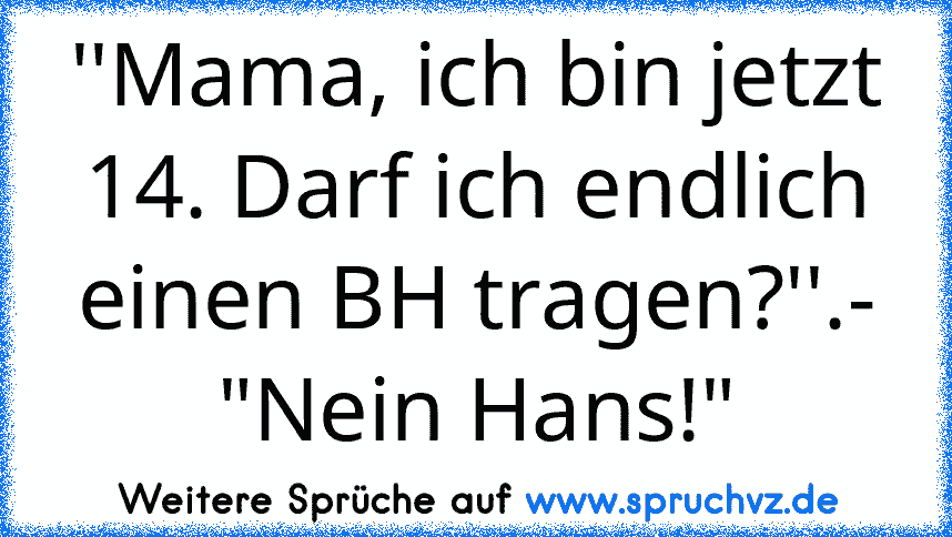 ''Mama, ich bin jetzt 14. Darf ich endlich einen BH tragen?''.- "Nein Hans!"