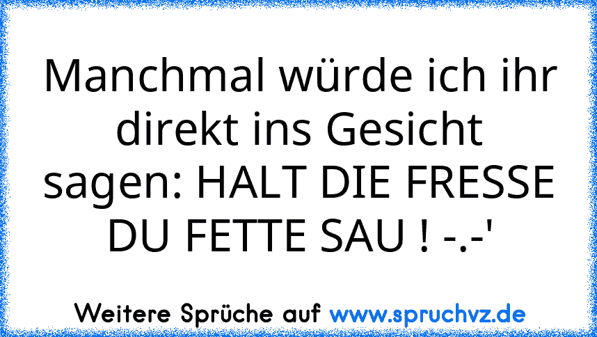 Manchmal würde ich ihr direkt ins Gesicht sagen: HALT DIE FRESSE DU FETTE SAU ! -.-'