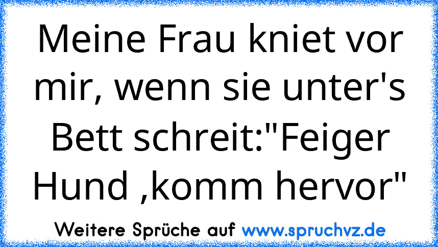 Meine Frau kniet vor mir, wenn sie unter's Bett schreit:"Feiger Hund ,komm hervor"