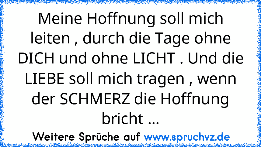 Meine Hoffnung soll mich leiten , durch die Tage ohne DICH und ohne LICHT . Und die LIEBE soll mich tragen , wenn der SCHMERZ die Hoffnung bricht ...