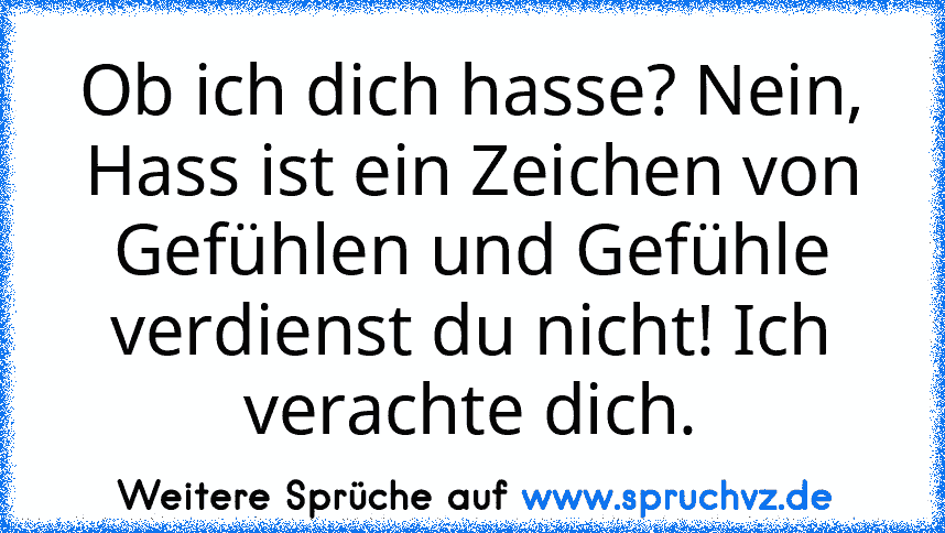 Ob ich dich hasse? Nein, Hass ist ein Zeichen von Gefühlen und Gefühle verdienst du nicht! Ich verachte dich.