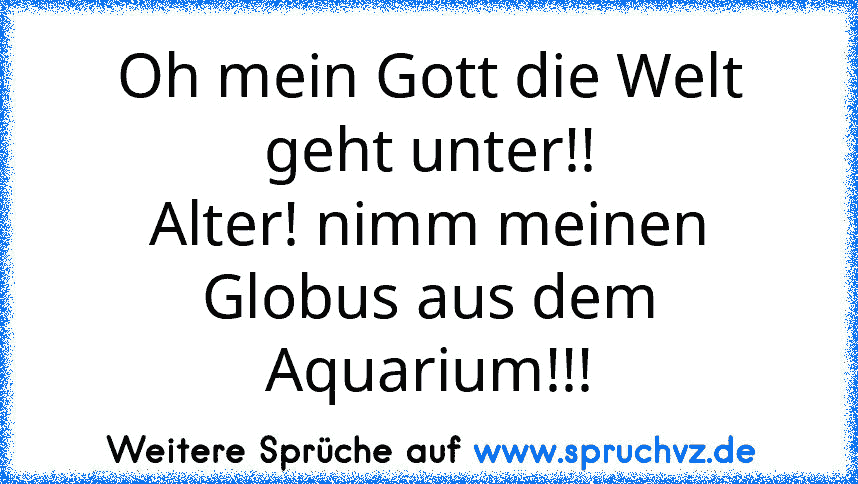 Oh mein Gott die Welt geht unter!!
Alter! nimm meinen Globus aus dem Aquarium!!!