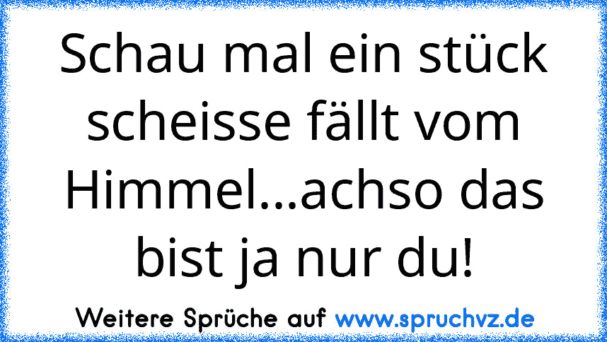 Schau mal ein stück scheisse fällt vom Himmel...achso das bist ja nur du!