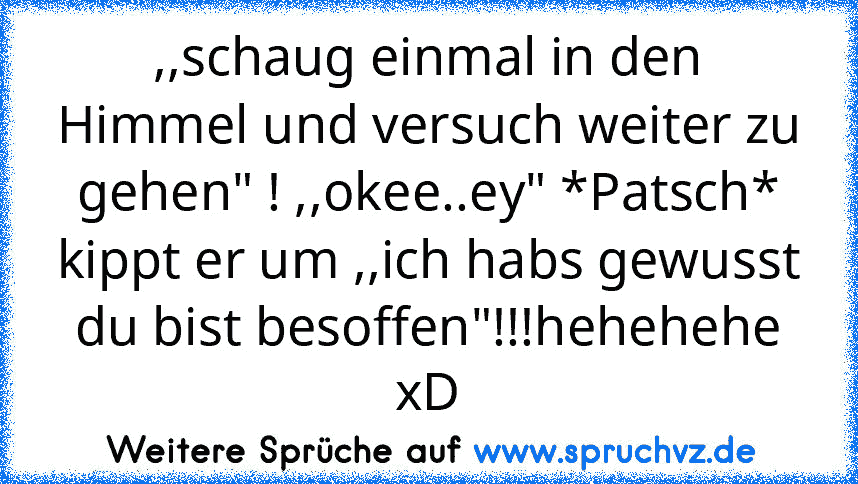 ,,schaug einmal in den Himmel und versuch weiter zu gehen" ! ,,okee..ey" *Patsch* kippt er um ,,ich habs gewusst du bist besoffen"!!!hehehehe xD