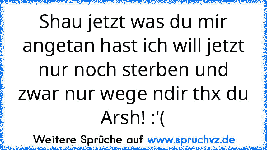 Shau jetzt was du mir angetan hast ich will jetzt nur noch sterben und zwar nur wege ndir thx du Arsh! :'(