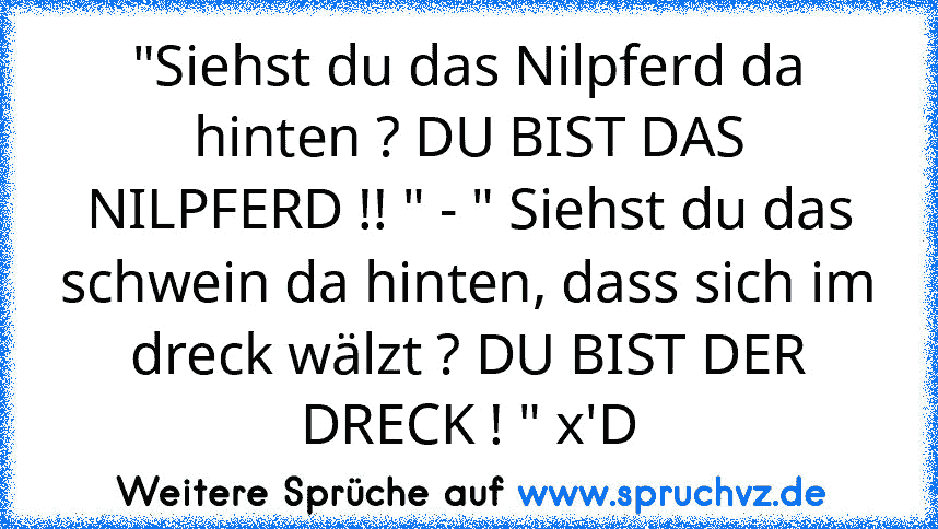 "Siehst du das Nilpferd da hinten ? DU BIST DAS NILPFERD !! " - " Siehst du das schwein da hinten, dass sich im dreck wälzt ? DU BIST DER DRECK ! " x'D