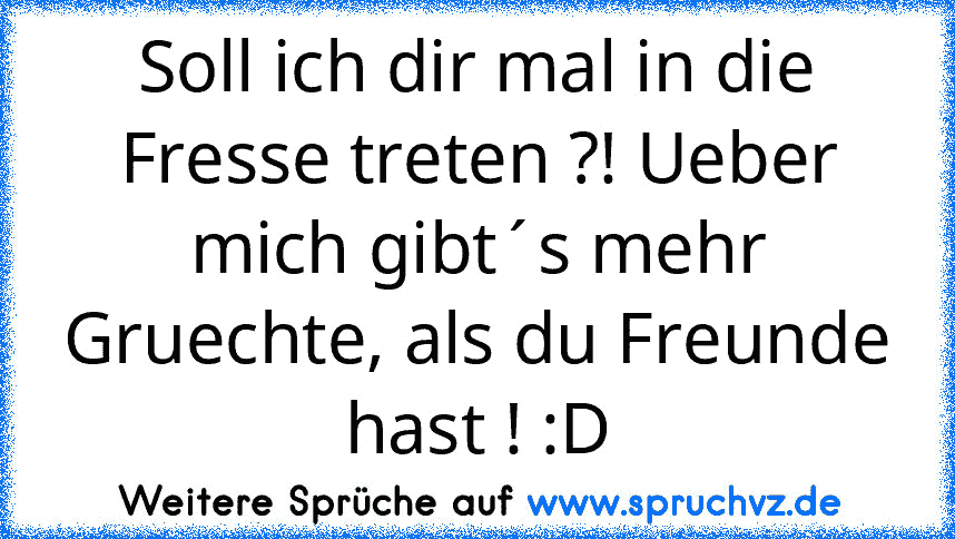 Soll ich dir mal in die Fresse treten ?! Ueber mich gibt´s mehr Gruechte, als du Freunde hast ! :D