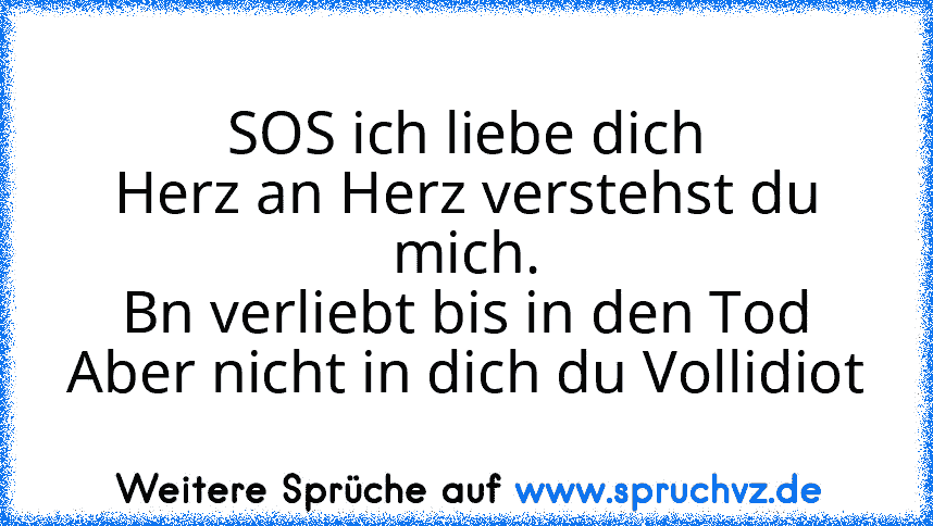 SOS ich liebe dich
Herz an Herz verstehst du mich.
Bn verliebt bis in den Tod
Aber nicht in dich du Vollidiot