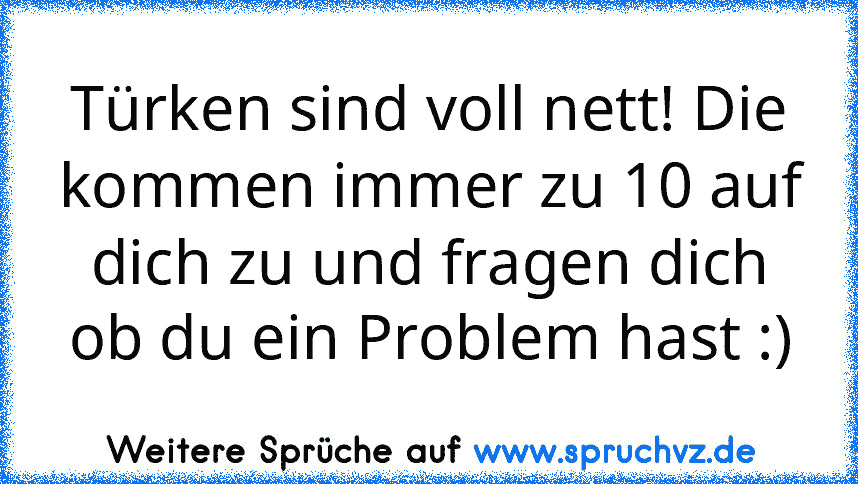 Türken sind voll nett! Die kommen immer zu 10 auf dich zu und fragen dich ob du ein Problem hast :)