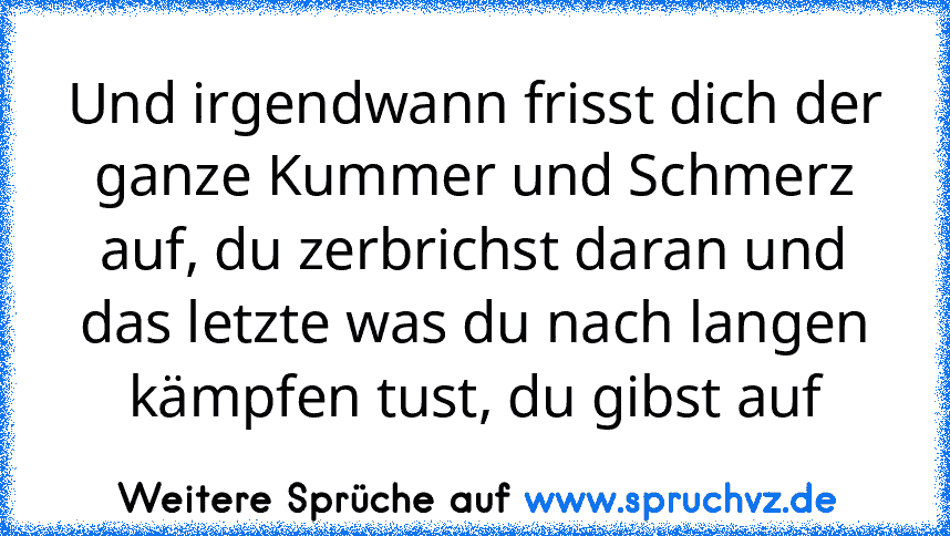 Und irgendwann frisst dich der ganze Kummer und Schmerz auf, du zerbrichst daran und das letzte was du nach langen kämpfen tust, du gibst auf