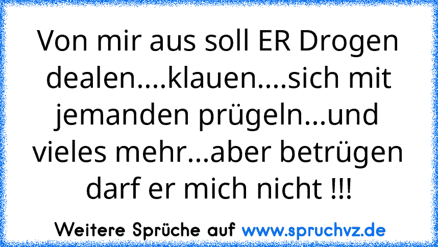 Von mir aus soll ER Drogen dealen....klauen....sich mit jemanden prügeln...und vieles mehr...aber betrügen darf er mich nicht !!!