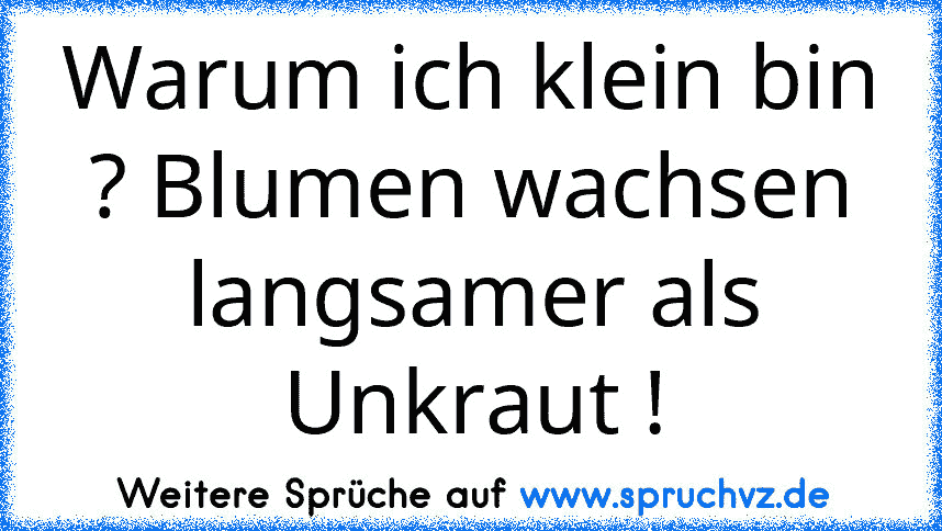 Warum ich klein bin ? Blumen wachsen langsamer als Unkraut !