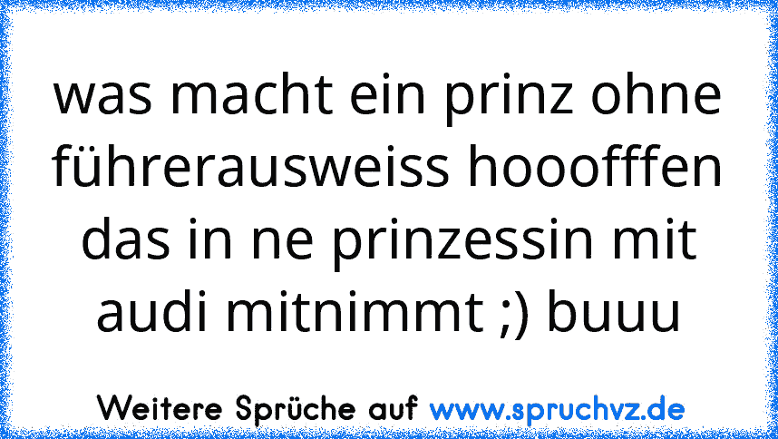 was macht ein prinz ohne führerausweiss hooofffen das in ne prinzessin mit audi mitnimmt ;) buuu