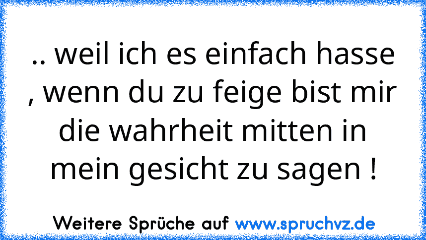 .. weil ich es einfach hasse , wenn du zu feige bist mir die wahrheit mitten in mein gesicht zu sagen !