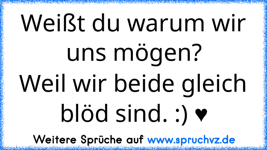 Weißt du warum wir uns mögen?
Weil wir beide gleich blöd sind. :) ♥