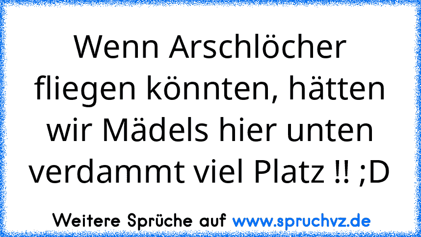 Wenn Arschlöcher fliegen könnten, hätten wir Mädels hier unten verdammt viel Platz !! ;D