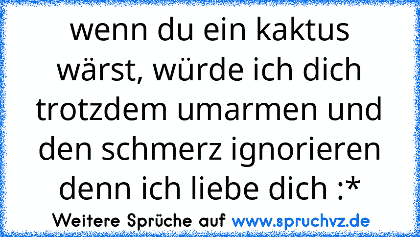 wenn du ein kaktus wärst, würde ich dich trotzdem umarmen und den schmerz ignorieren denn ich liebe dich :*