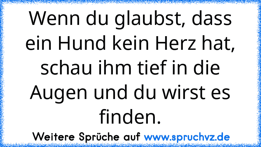 Wenn du glaubst, dass ein Hund kein Herz hat, schau ihm tief in die Augen und du wirst es finden.