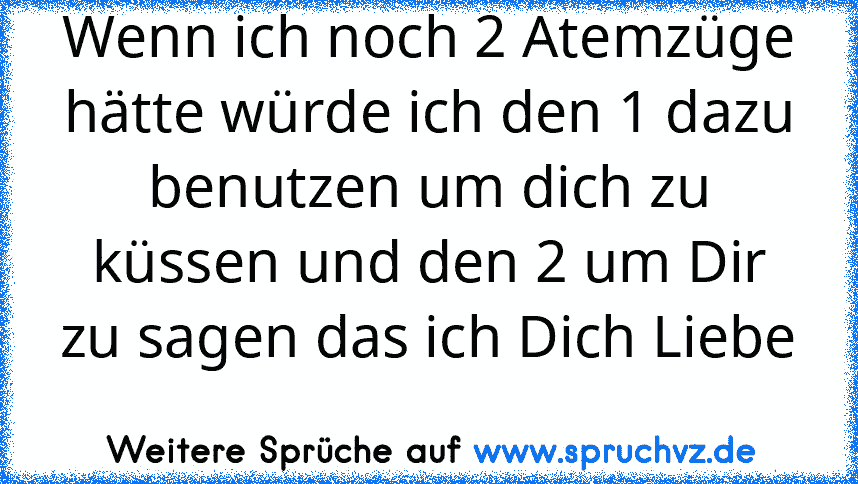 Wenn ich noch 2 Atemzüge hätte würde ich den 1 dazu benutzen um dich zu küssen und den 2 um Dir zu sagen das ich Dich Liebe 