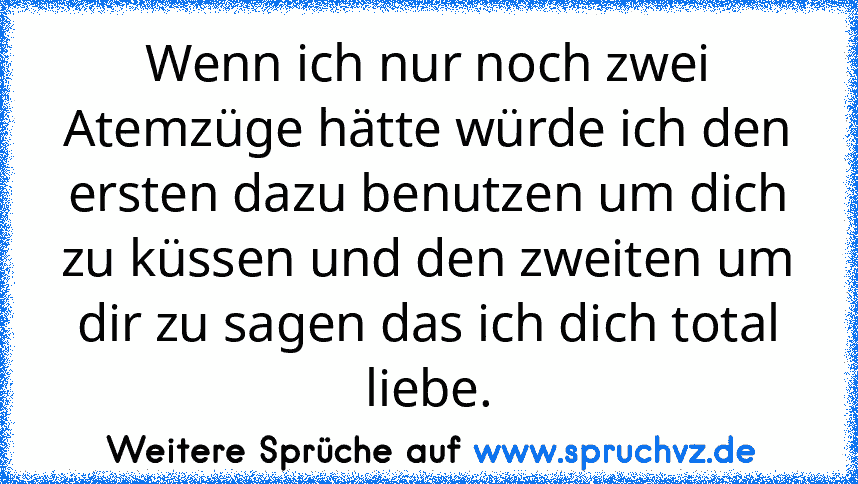 Wenn ich nur noch zwei Atemzüge hätte würde ich den ersten dazu benutzen um dich zu küssen und den zweiten um dir zu sagen das ich dich total liebe.