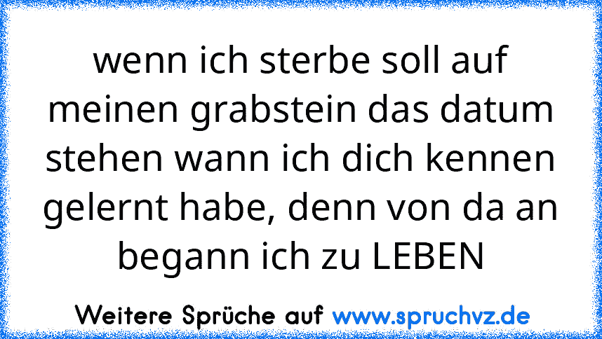 wenn ich sterbe soll auf meinen grabstein das datum stehen wann ich dich kennen gelernt habe, denn von da an begann ich zu LEBEN