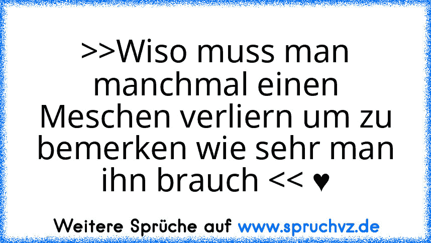 >>Wiso muss man manchmal einen Meschen verliern um zu bemerken wie sehr man ihn brauch 