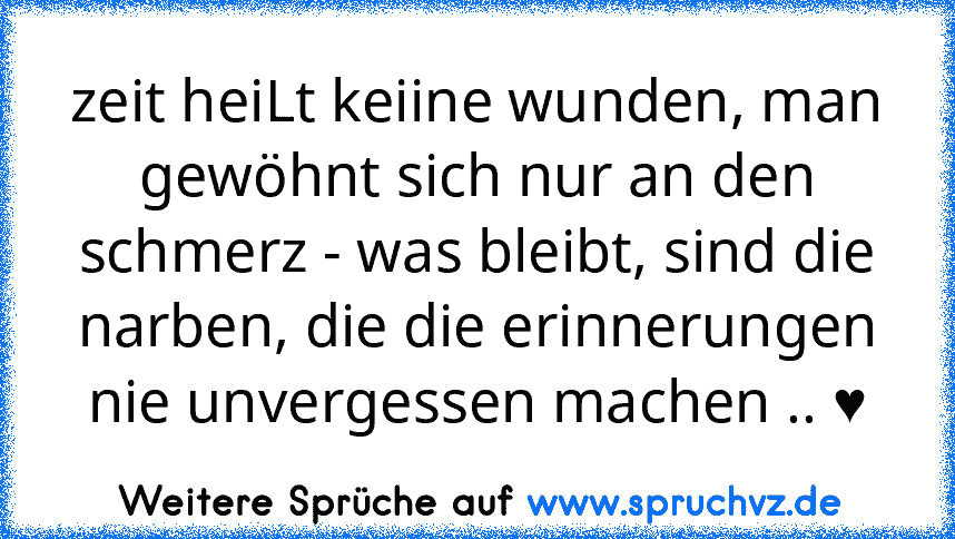 zeit heiLt keiine wunden, man gewöhnt sich nur an den schmerz - was bleibt, sind die narben, die die erinnerungen nie unvergessen machen .. ♥